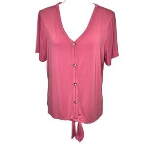 Atelier 29 Dusty Rose V-Neck Tie Waist Short Sleeve Blouse